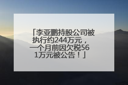 李亚鹏持股公司被执行约244万元，一个月前因欠税561万元被公告！